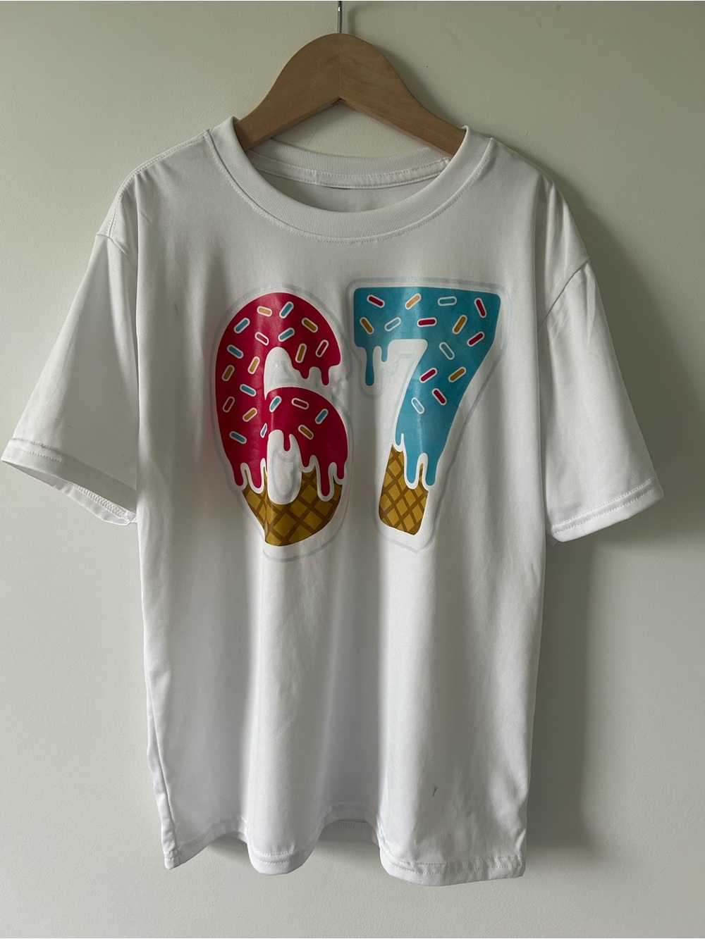 Kids White Graphic Tee with Pink & Blue ’67’ Ice Cream Design
